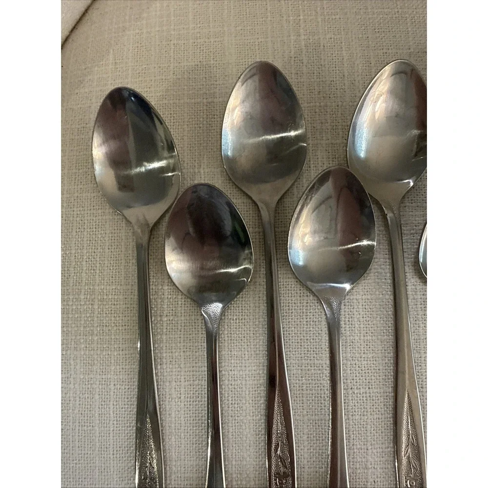 8 Iced Tea Spoons & Butter‎ Knife Custom Craft CUS1 Rose Flower Stainless Taiwan